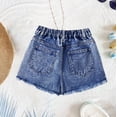 thumbnail image 6 of Girls Snow Washed Distressed Denim Shorts, Elastic High Waist Frayed Raw Hem Ripped Jean Shorts, Vintage Destroyed Summer Casual Kids Bottoms for Daily Wear(Blue,10-11 Years), 6 of 8