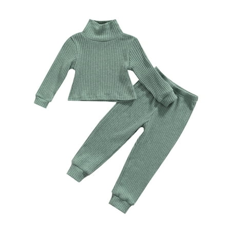 

Canrulo Toddler Kids Baby Girls Clothes Set Knitted Long Sleeve Tops Pants Autumn Spring Casual Outfits Green 2-3 Years