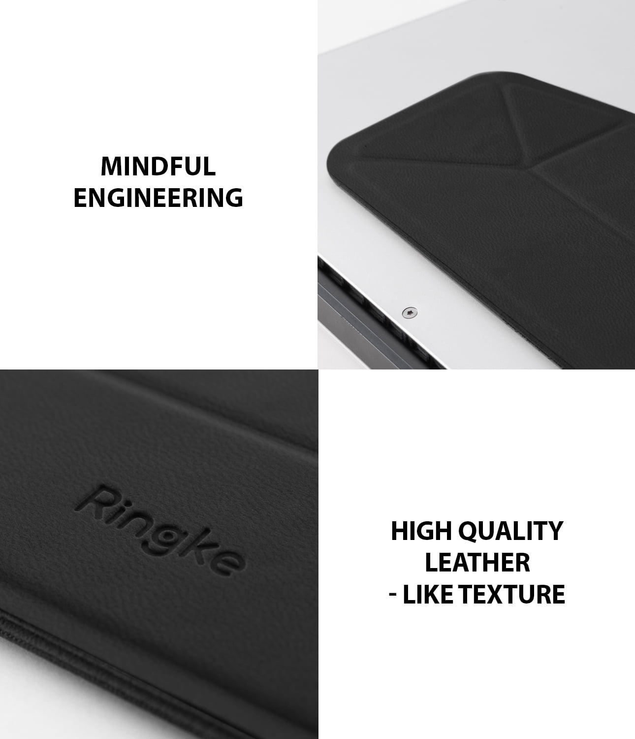 Ringke Laptop Stand [BLACK] Anti-Slide Smart Folding Portable Slim and Weightless Adhesive Stand for Laptop, iPad, Tablet, and More