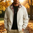 thumbnail image 2 of FRSASU Men's Reversible Zip Up Jacket Plaid Lined Stand Collar Lightweight Windbreaker Casual Bomber Coat with Pockets for Daily Travel Beige, 2 of 5