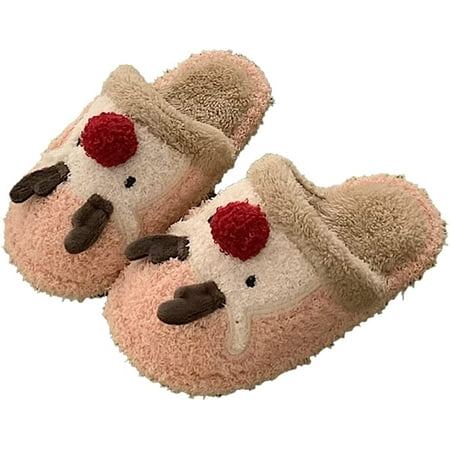 

PIKADINGNIS Women Fluffy Fur Cute Santa Deer Christmas Soft House Slippers Fashion Warm Fleece Lining Indoor Shoes Winter Outdoor
