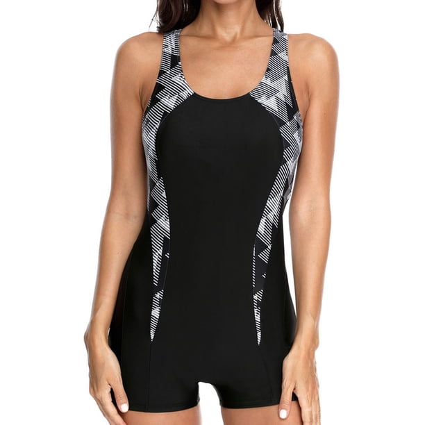 Traje de baño de una pieza con espalda cruzada y corte tipo boyleg para mujer, traje de baño deportivo de cobertura total, traje de baño para natación, negro