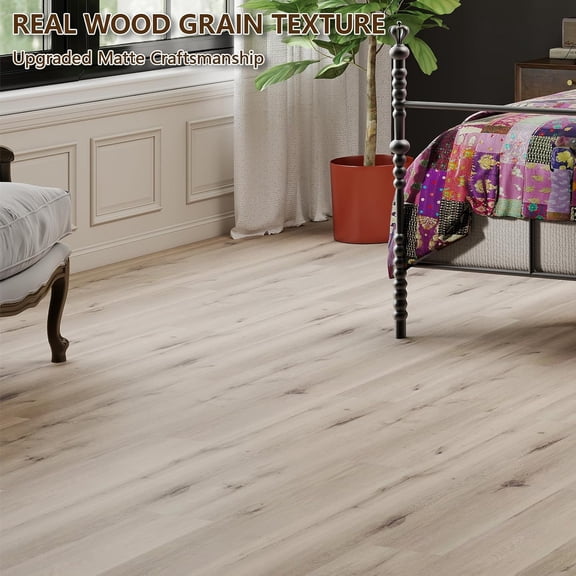 Peel and Stick Floor Tile, Luxury Vinyl Plank Flooring 12-Pack 18 Sq.ft, Real Wood Look Self-Adhesive Vinyl Floor Tiles, Easy  for Kitchen, Bedroom and Living Room, Light Brown