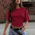 thumbnail image 2 of Korean-style design round-neck pullover short-sleeve T-shirt for women, new summer model, simple and versatile, solid color, loose-fitting top, 2 of 10
