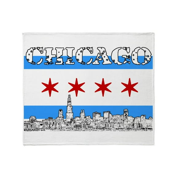 CafePress - Chicago Outline 5 FLAG Throw Blanket - Soft Fleece Throw Blanket, 50"x60" for All Ages