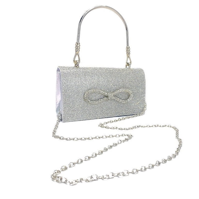 Fiudx Bolso de Mano con Lazo de Diamantes, Elegante Bolso Pequeño con Cadena, Ligero y Cómodo, Accesorio Versátil para Bodas o Cenas, Práctico y Elegante, Diseño Práctico, Tamaño 20 X 15 Cm.