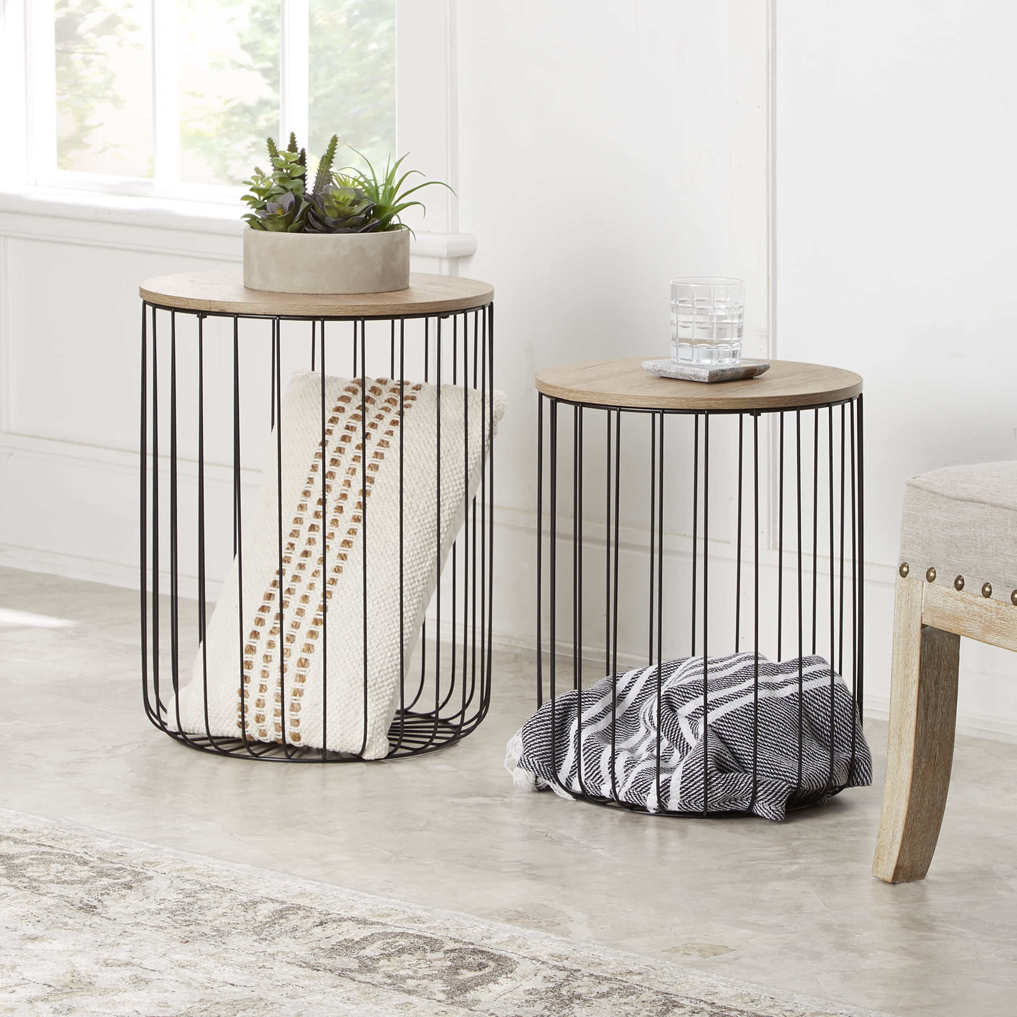 Better Homes & Gardens Storage Nesting Tables, Set of 2, Natural Finish