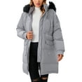 thumbnail image 4 of SHCKE Women's Autumn Winter Long Down Jacket Zipper Coat with Fur Hood, Long Puffer Jacket Women's Down Puffer Coat Winter Outerwear, Black/Light grey Colors, 4 of 8