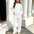 thumbnail image 2 of Glisme Girls Outfit Set Solid Color Long Sleeve Hooded Tops With Pocket Pants Outfit Quick Dry Girls Set Size 13-14 Years White, 2 of 7