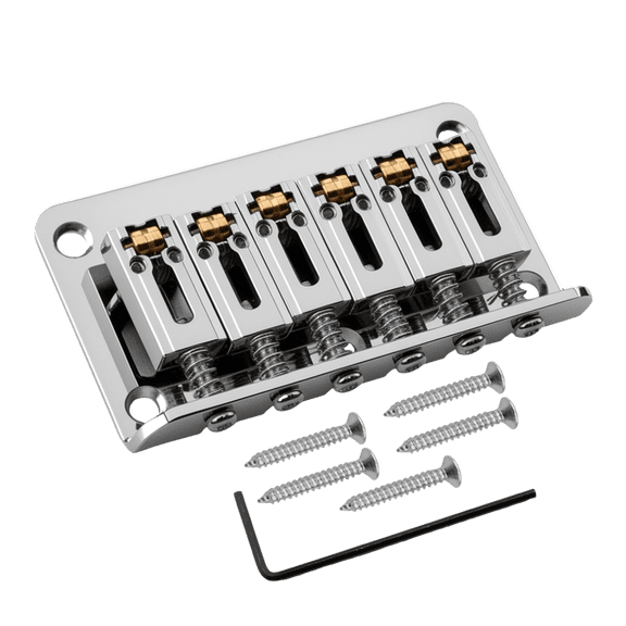 LOOKSEVEN 6 String Fixed Electric Guitar Bridge with Roller Saddles, Black/Chrome, Guitar Replacement Parts-chorme