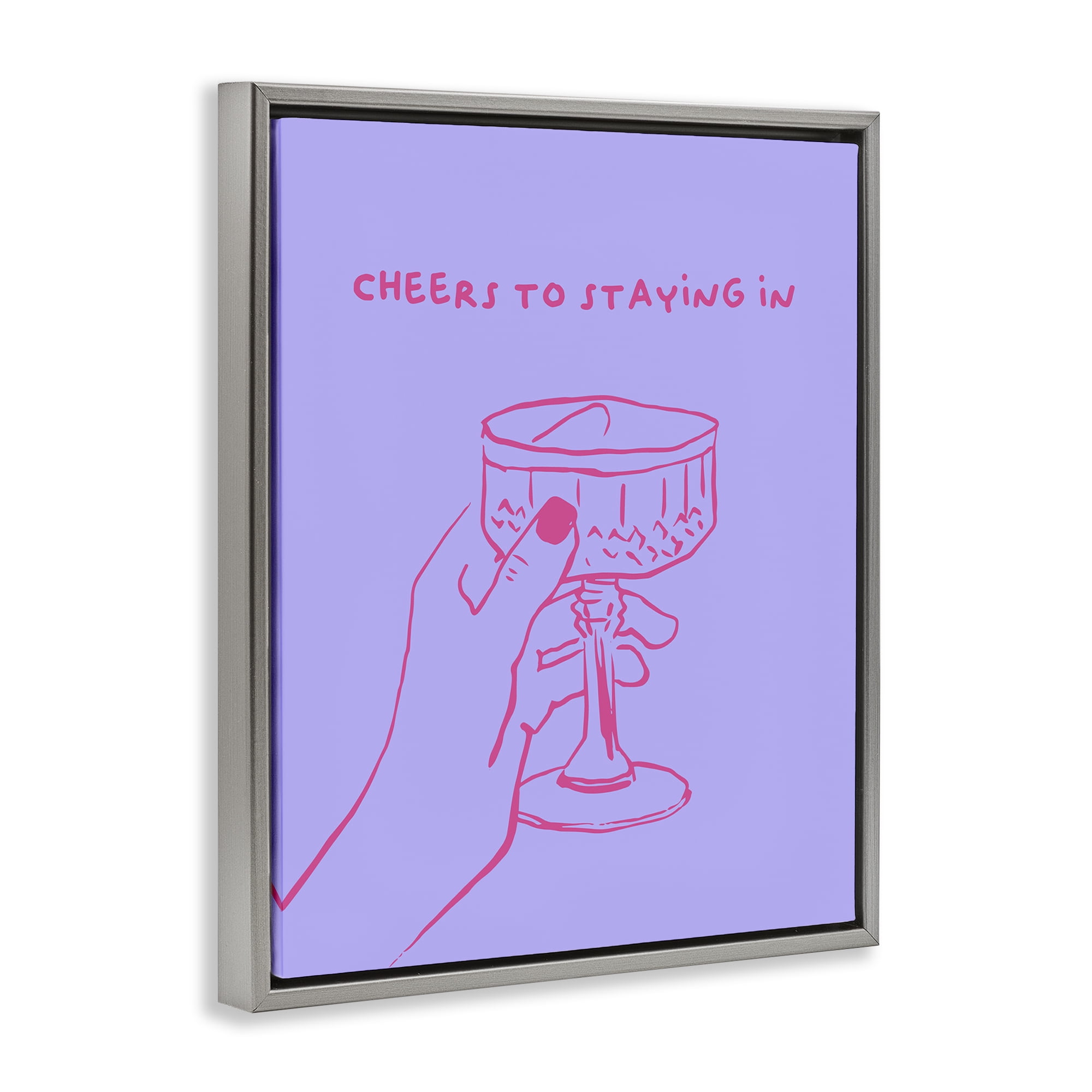 Stupell Industries Cheers To Staying In Food & Beverage Painting Gray Floater Framed Canvas Art Print Wall Art, 17 x 21