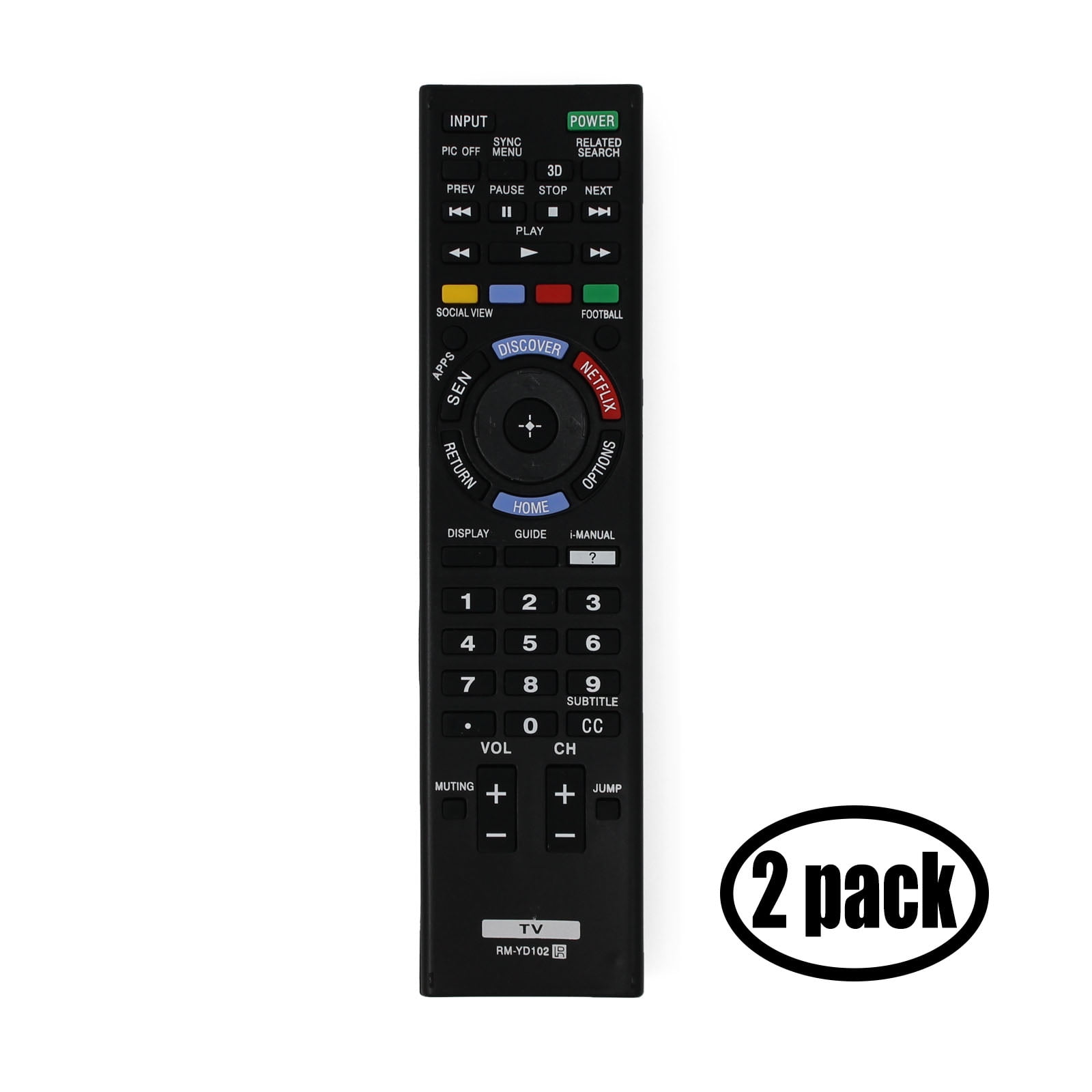 2 Pack Replacement Sony RM-YD102 TV Remote Control for Sony XBR-55X900A Television