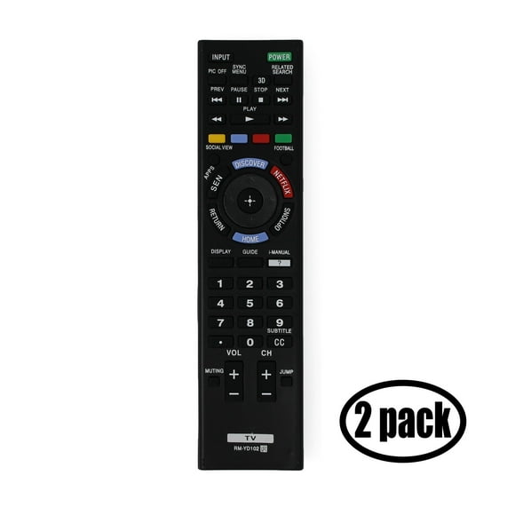 2 Pack Replacement Sony RM-YD102 TV Remote Control for Sony KDL-55W802A Television