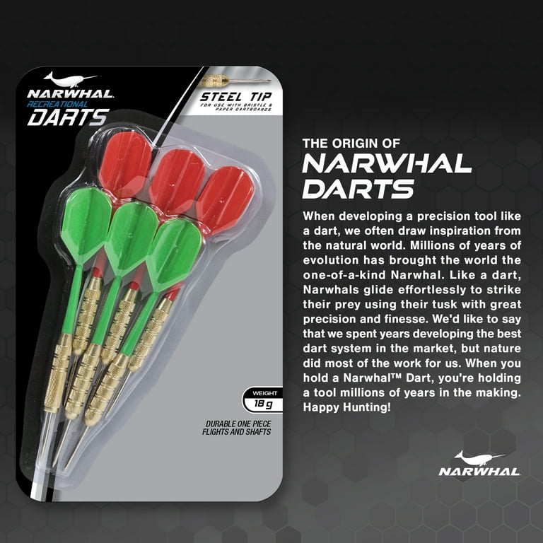 Narwhal Steel Tip Dart Set for Bristle Dartboards, 15g, 6 Pack