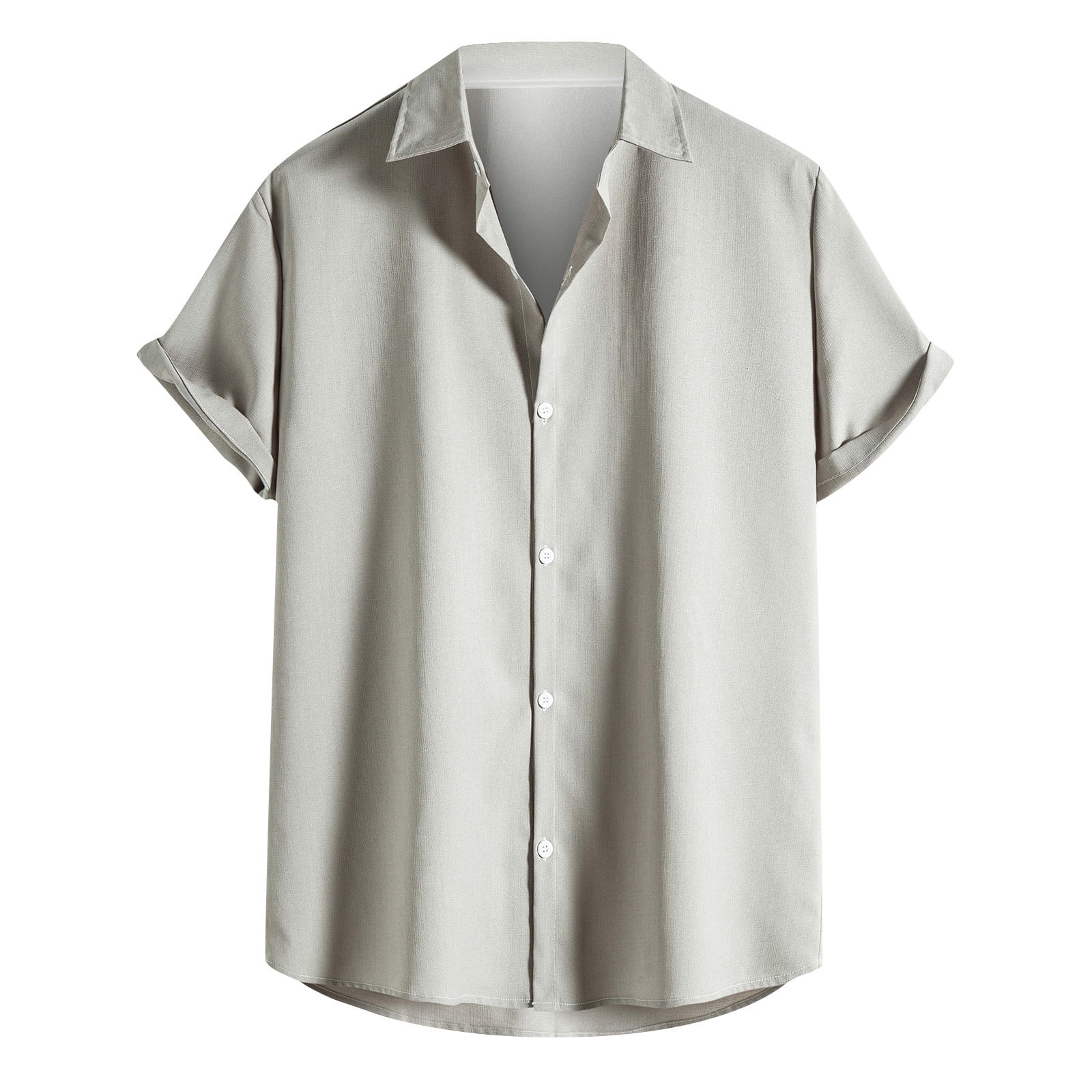 15 Grandad-collar Short Sleeve Shirt-Button Thru-Cotton S-2XL Casual Shirt 