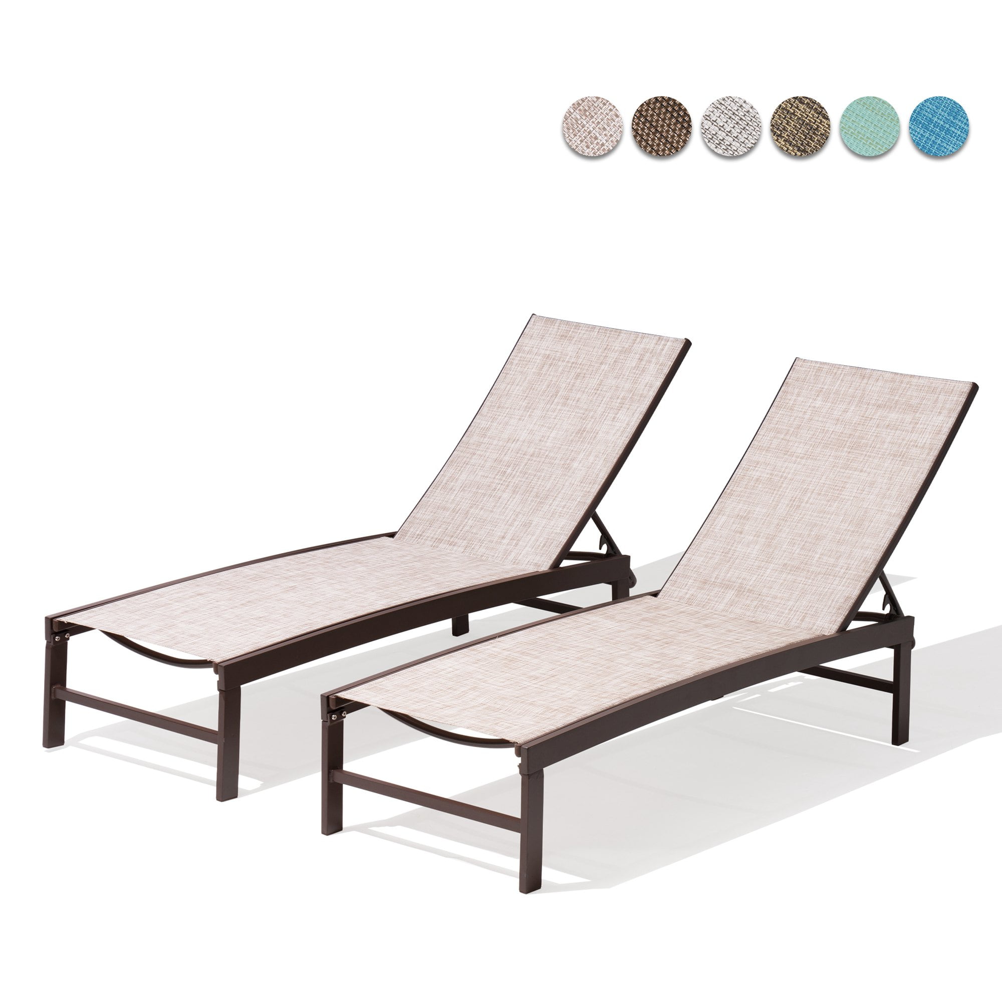 Pellebant Beige Patio Outdoor Chairs Aluminum Adjustable Lounge Chaise (Set of 2)