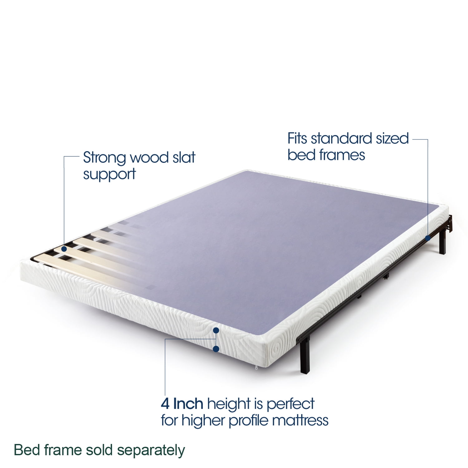 Zinus 4" Metal Box Spring with Wood Slats, Mattress Foundation, King