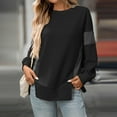 thumbnail image 2 of HomeDM Womens Long Sleeve Sweatshirts Crewneck Color Block Pullover Tops Side Split Hem - Black/2XL, 2 of 6