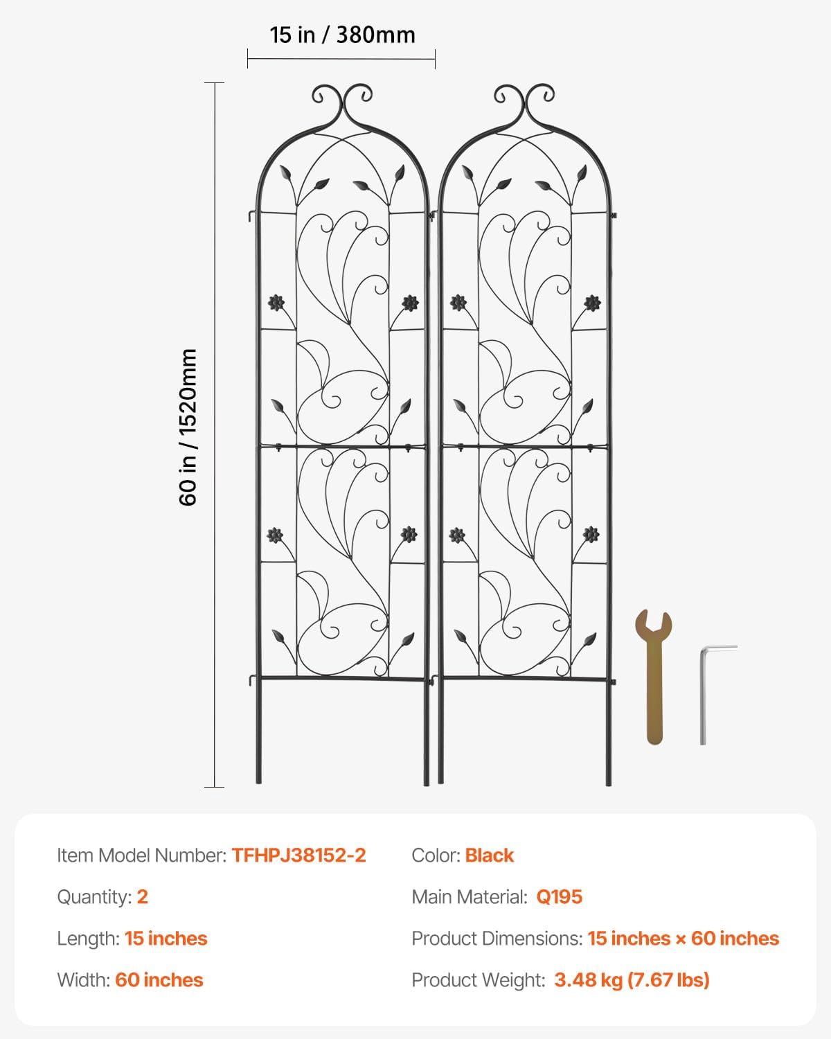 CHTER Garden Trellis for Climbing Plants, 60 x 15 in, 2 Packs Rustproof Metal Garden Flower Trellis, Outdoor Climbing Rose Trellis Cucumbers Support, Decorative Clematis Trellis for Courtyards Lawns
