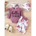 thumbnail image 3 of HWJAD Newborn Infant Baby Girl Clothes Outfits Rib Romper Floral Pants with Headband Hat Winter Clothing Set, 3 of 9