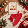 thumbnail image 2 of Xudanell Baby Boy Christmas Outfit Long Sleeve Letter Print Sweatshirt Pants Set 2Pcs Toddler Boy Christmas Outfits Winter(Beige, 4-5 Years), 2 of 9