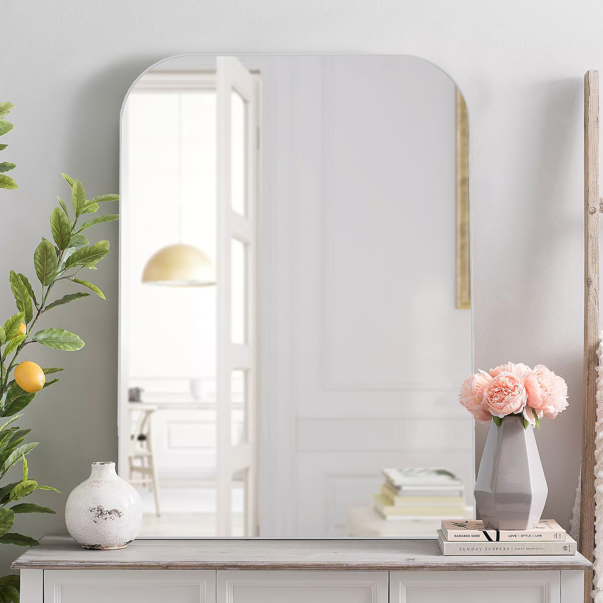Iron Wall-Mounted Mirror Small Mirror 32"x24",Sliver