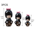 thumbnail image 3 of Jiibva 3Pc Black Kimono Wooden Dolls Decorative Figurine Traditional Asian Geisha Statue for Home Wedding, 3 of 7