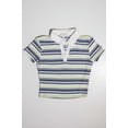 thumbnail image 2 of Green Striped Cropped Polo - Women's Short Sleeve Rib Knit Top, 2 of 4