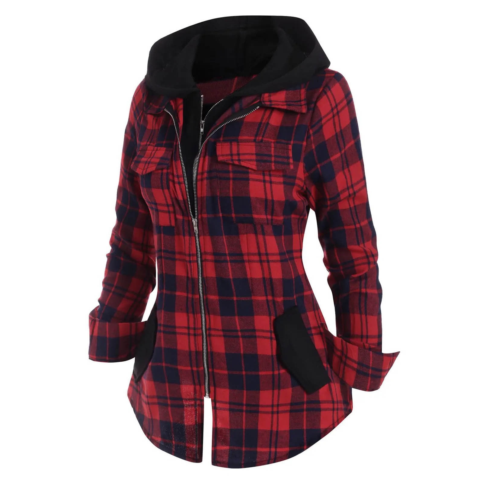 Red and black flannel jacket women's sale