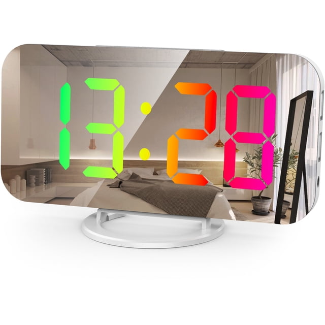 Lksixu Colorful RGB Large Screen Display Electronic Clock USB Smart Mirror Alarm Clock, Four Kinds Of Random Gradient Display+ Kinds Of Monochrome Display Digital alarm clock Electronics for Home