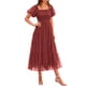 thumbnail image 1 of Vestido PRETTYGARDEN Midi de Tul con Fruncido y Mangas Abullonadas Rojo Ladrillo S, 1 of 7