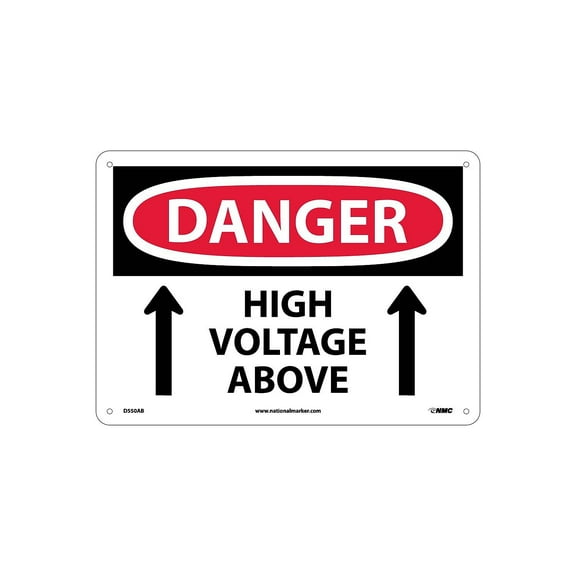 National Marker Danger Signs; High Voltage Above Up Arrow 10X14 .040 Aluminum D550AB
