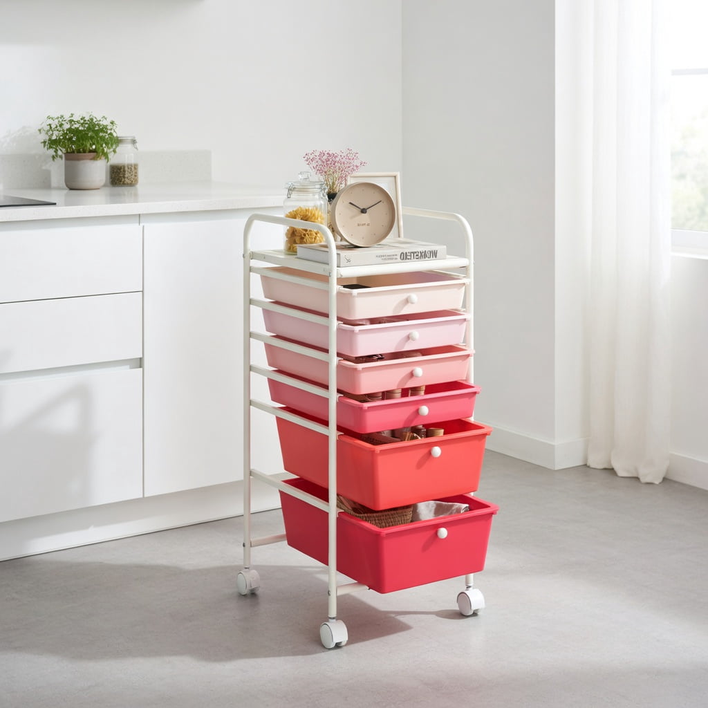 Spaco 6 Drawers Rolling Storage Cart Organizer-Pink, Craft Organizers and Storage, Multipurpose Organizer Cart for Home, Office, School