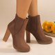 thumbnail image 2 of NECHOLOGY Botas Mujer Adulto Femenino Zapatos Botines mujer Moda mujer Flock otoño suela gruesa tacones cuadrados Slip On Botines cortos zapatos de punta redonda (Brown, 8), 2 of 5