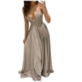thumbnail image 2 of Robes d'Invitée de Mariage pour Femmes Été Scintillantes Semi-Formelles à Col en V Profond Robes Maxi Bandage à Lacets dans le Dos Robe de Soirée, 2 of 4