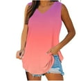 thumbnail image 2 of Women Pullover Tank Tops Lightweight Stretch V-neck Sleeveless Gradient Color Lounge Loose Summer Relaxed Blouse Fitted Cool Wide Strap Trendy Camisole, 2 of 7