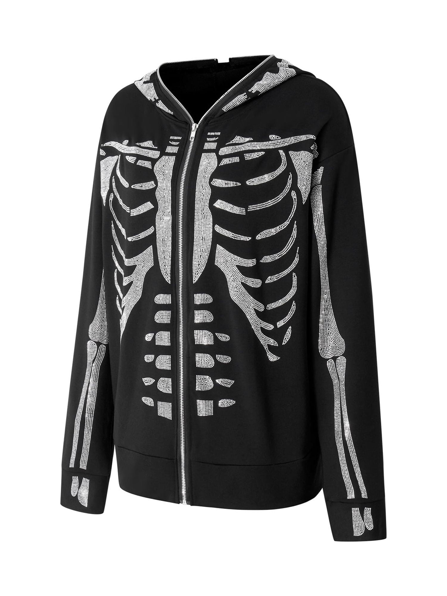 Women Y2k Zip Up Hoodie Skeleton Rhinestone Hooded