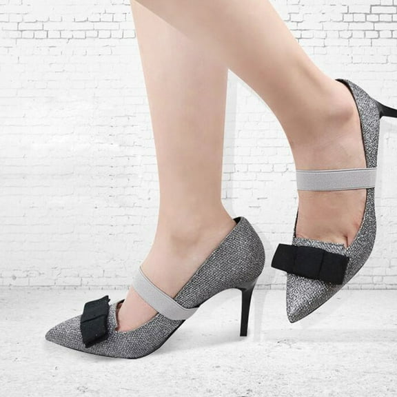 FRCOLOR High Heel Shoe Straps Elastic AntiLoose Shoelace for Women Light Grey Polyester 2 Pairs