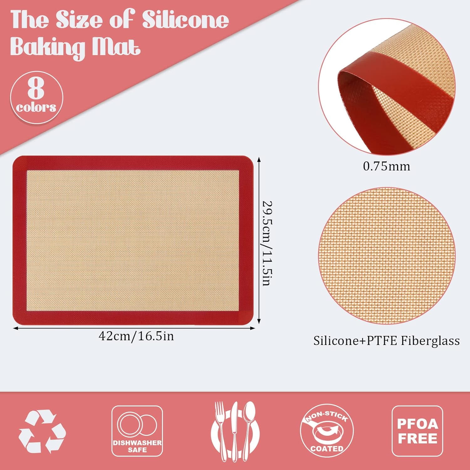 8 Pieces Silicone Baking Mat Non-stick Silicone Baking Half Sheet 16.5'' x 11.6'' Silicones Cookie Sheet Easy Clean Oven Cookie Liner for Oven Making, Macaroon, Bread Pastry(Multi Color)