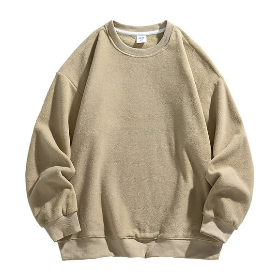 VSSSJ Mens Oversized Fleece Sweatshirt Loose Fit Long Sleeve Drop Shoulder Casual Comfy Soft Crew Neck Warm Pullover Sweatshirts Streetwear Beige XXL