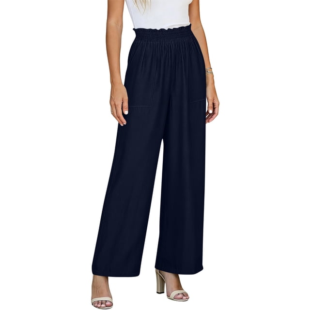 Pantalones de Cintura Alta de Pierna Ancha para Mujeres Trabajo Casual Pierna Ancha Recortada Viaje Senderismo Cintura Elástica con Bolsillos