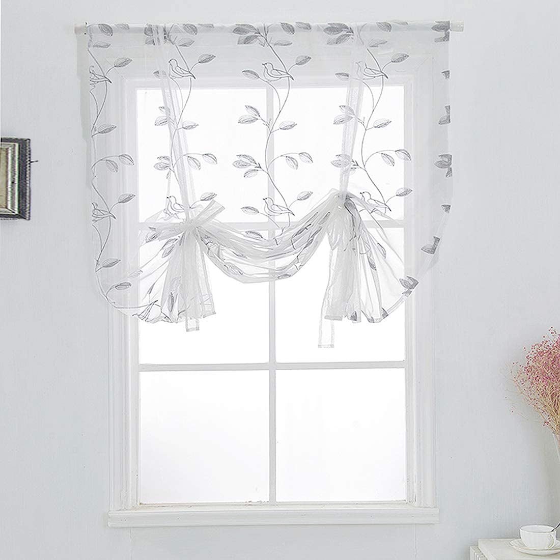 Romantic Roman Curtain Sheer Rod Pocket Liftable Tab Top Window Voile Drape 
