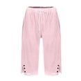 thumbnail image 4 of Resicozy Capri Pants for Women 2026 Knee Length Cotton Linen Capris Summer Straight Leg Loose Beach Bermuda Shorts with Pockets Pink L, 4 of 7
