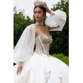 thumbnail image 2 of Women's GLS Gloria Strapless Puff Sleeve Ball Gown Gl3578 Ivory And Gold Size M Ivory/gold, 2 of 4