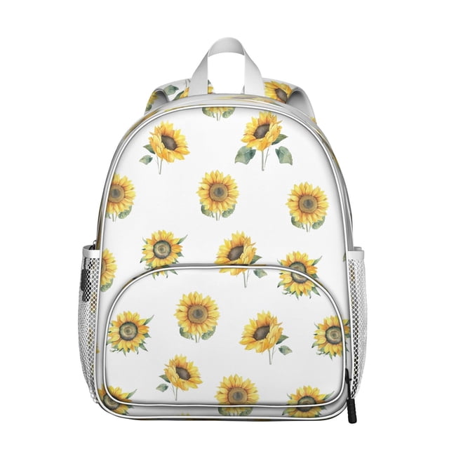 Floral and Bee Students Backpack - Rustic Yellow Sunflower and Butterfly Pattern with Vintage Farmhouse Style, Lightweight Waterproof School Bag for Students