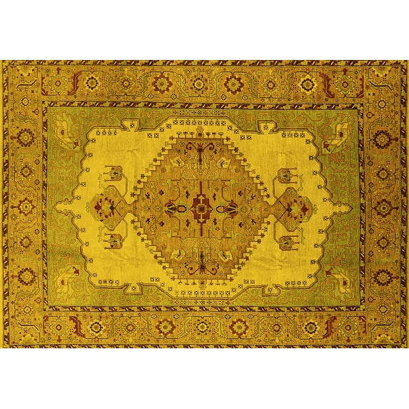 Ahgly Company Indoor Rectangle Oriental Yellow Industrial Area Rugs, 2' x 3'
