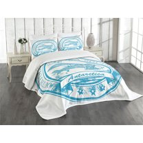 Ambesonne Vintage Airplane Quilted Bedspread Set 3 Pcs, South Antarctica, King Size, Sky Blue White