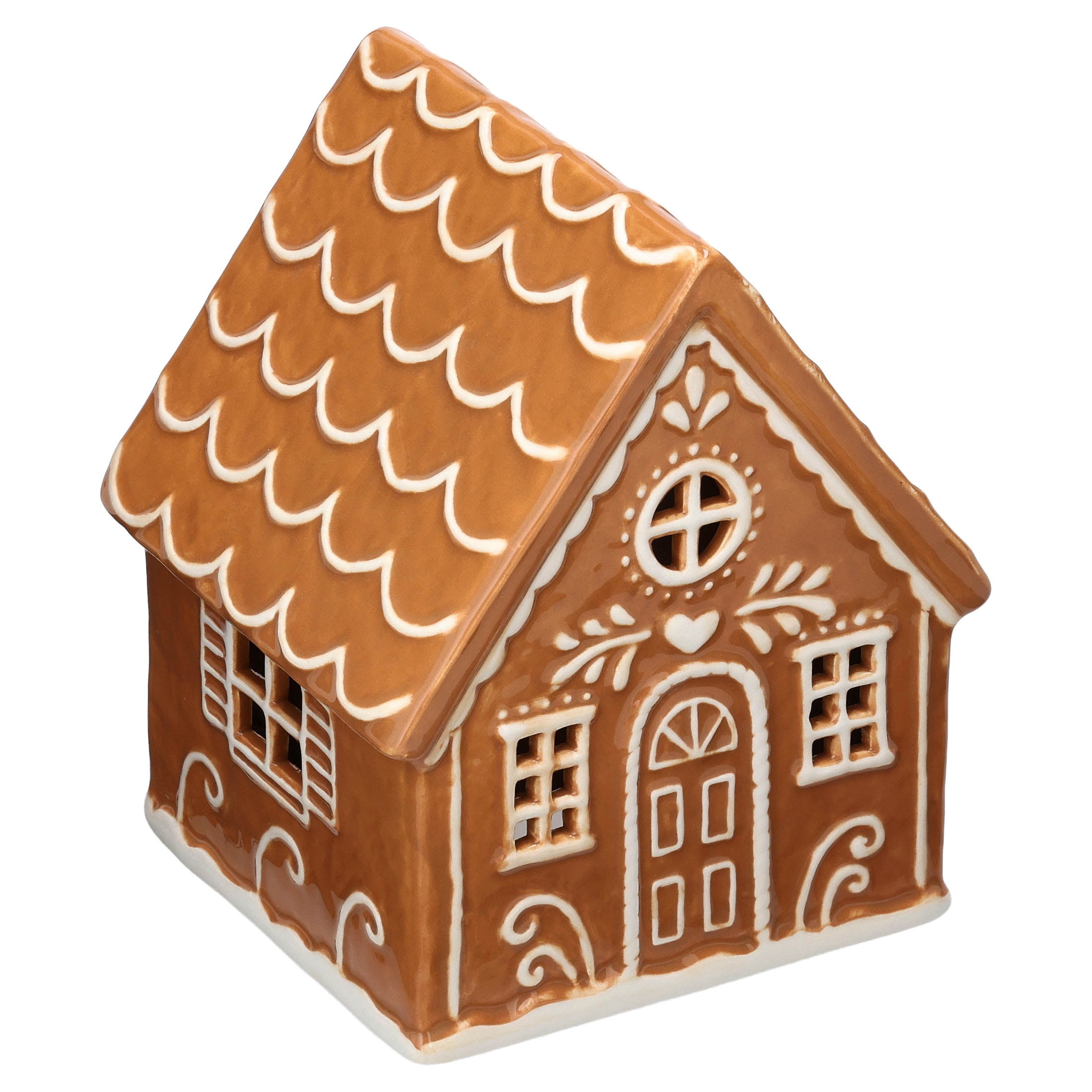 Ceramic Gingerbread House Christmas Decoration, Brown and White, 6.8", by Holiday Time