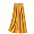 thumbnail image 4 of Women's Culottes Cropped Solid Color Wide Leg Pants Elastic Waist Casual Palazzo Trousers with Pockets Yellow XL(XL), 4 of 5