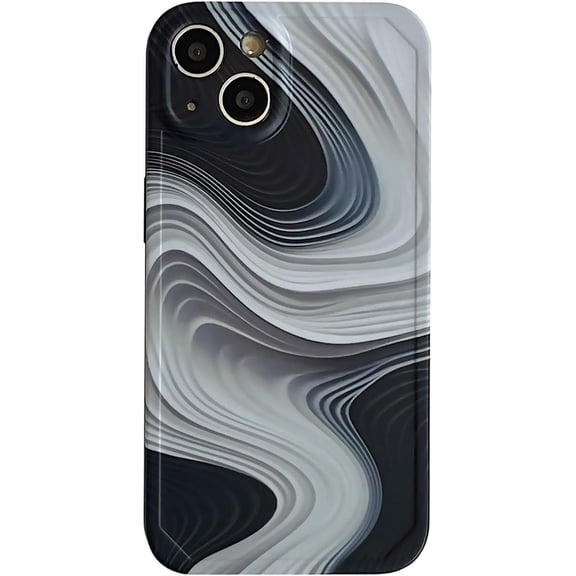 Black White Wave Aesthetic Phone Case Compatible with iPhone 12(NOT Pro),Retro Trendy Wavy Art Print Slim Soft Full Camera Lens Protective Girls Women IMD Cover for iPhone12 6.1in